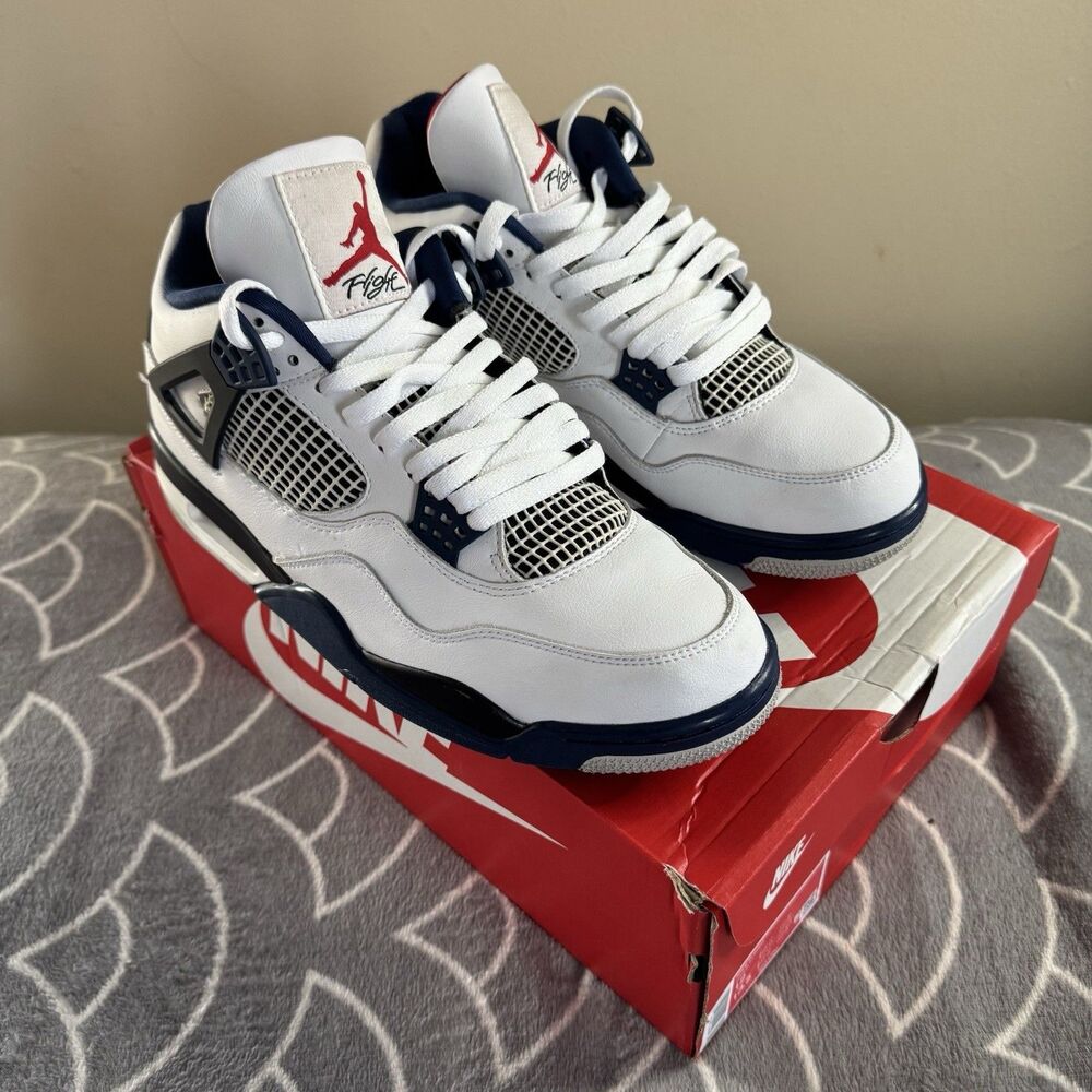 Jordan Air Jordan 4 Retro White Navy Black Men's Sneaker Size 10 - Picture 2 of 16